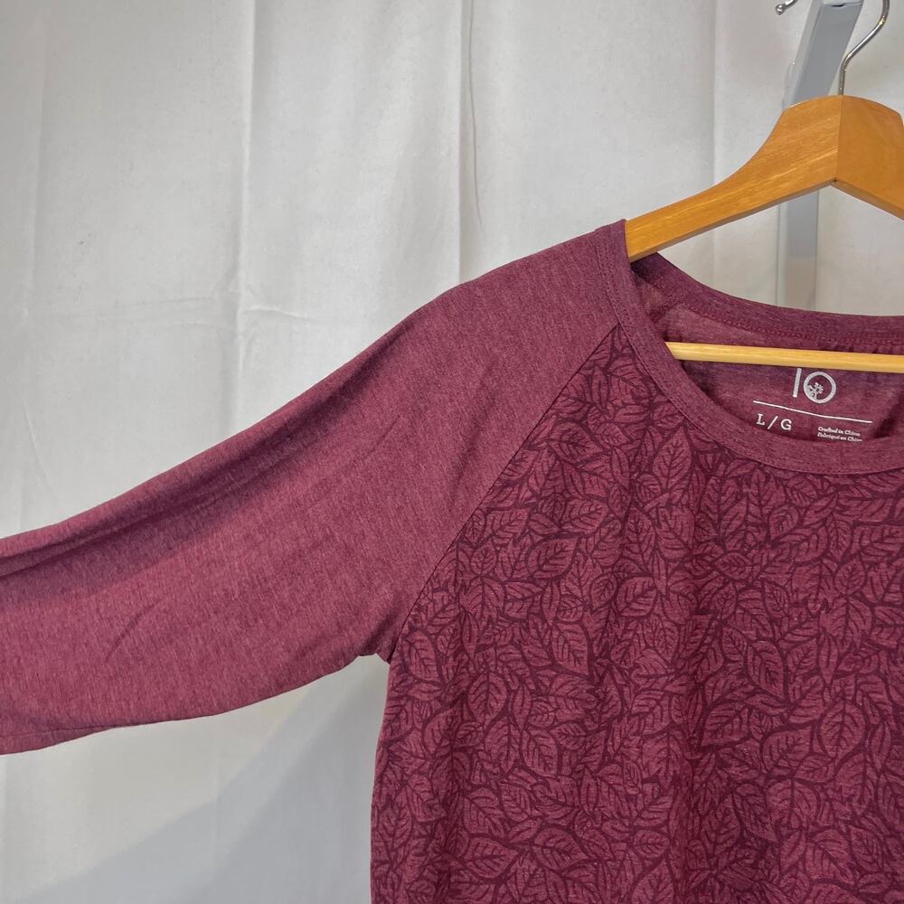 TEN TREE TenTree Topiary Print 3/4 Sleeve Shirt Raglan Baseball Wine Red L - Picture 5 of 9